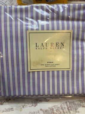 LAUREN RALPH LAUREN Watermill Lavender Stripe Queen FLAT SHEET NEW